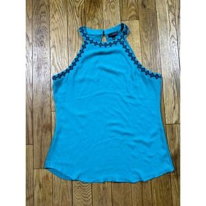 The Limited Teal Halter Top Embroidered Neckline Sleeveless Blouse Sz L‎